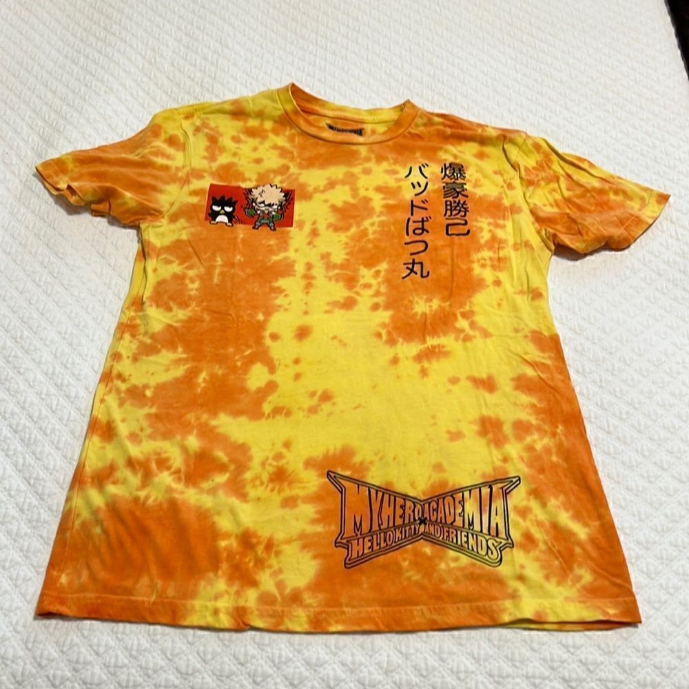 My Hero Hello Kitty and Friends Academia T-Shirt Yello and Orange Tie Dye - S